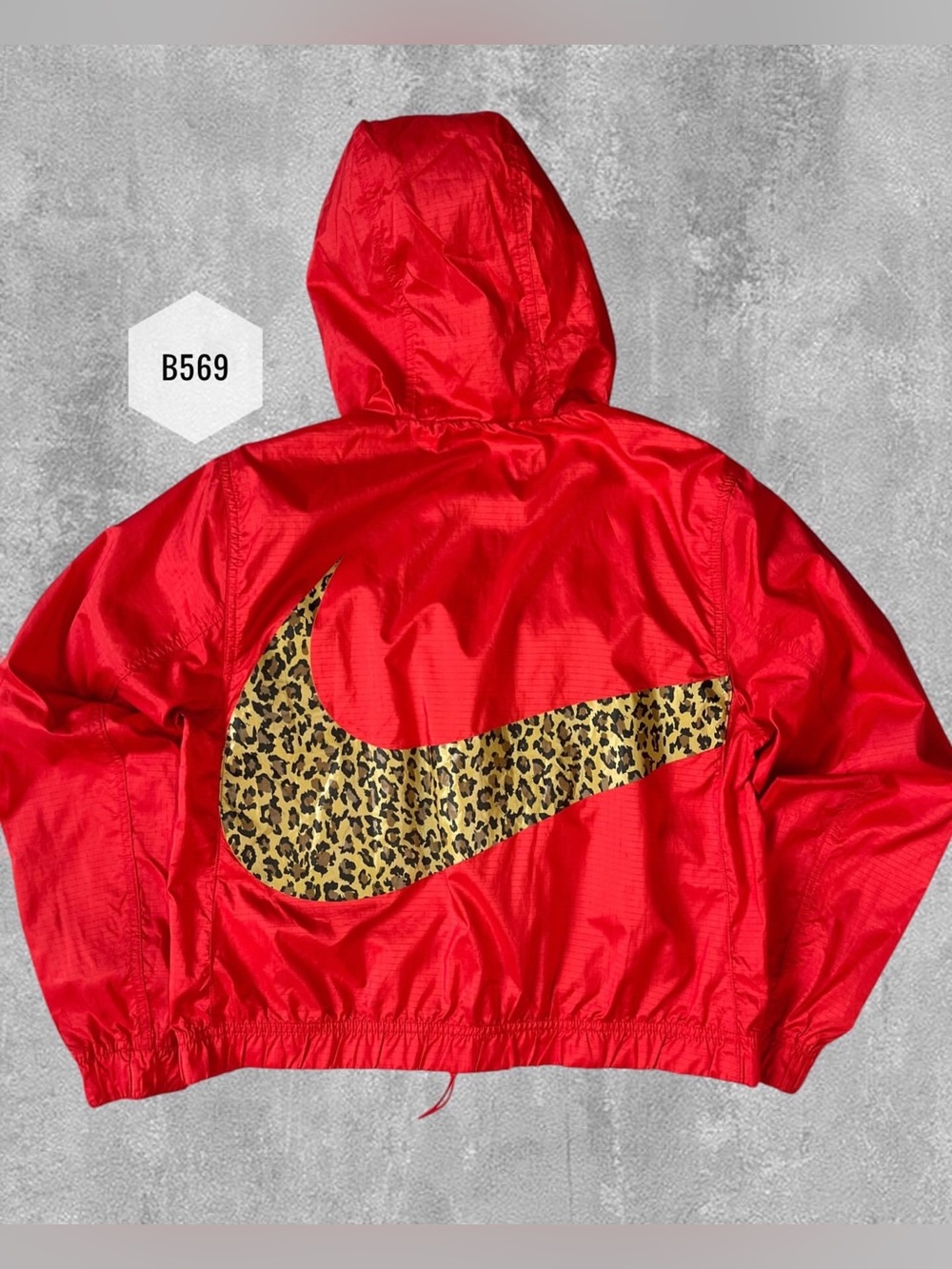 Nike XL Red Windbreaker with Leopard Swoosh Jacket NWOT Rare